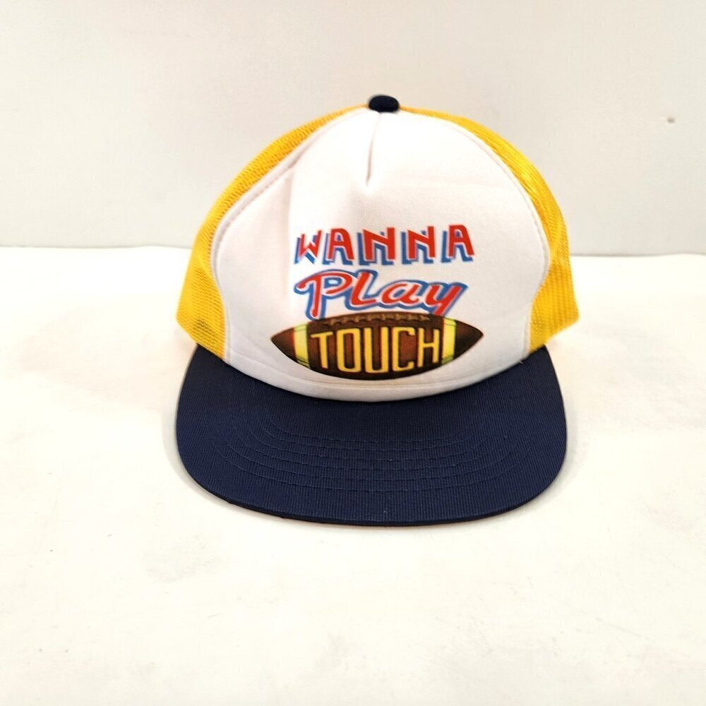 Beco Wanna Play Touch Football Trucker Hat Mesh Back One Size Navy Yellow